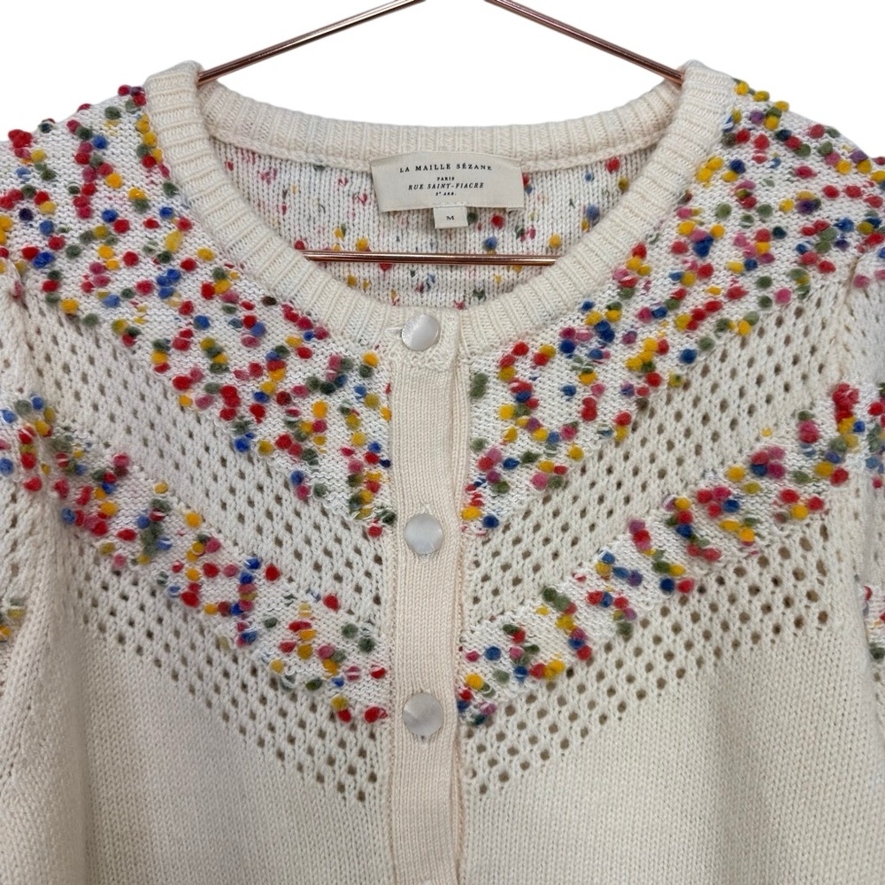 Sezane Cream Cardigan with Multicolor Confetti Detail - Picture 8 of 12